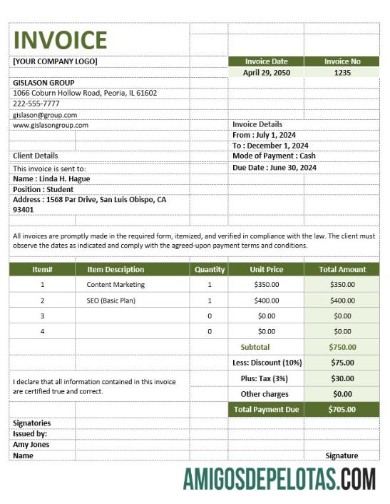 em branco Modelo simples de fatura de agência